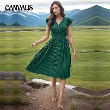 Летнее женское платье, простое темпераментное платье, плиссированная юбка с v-образным вырезом и высокой талией S бордовый