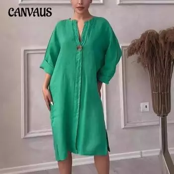 Летнее женское платье размера плюс, однотонное повседневное длинное платье с круглым вырезом и пуговицами S красный