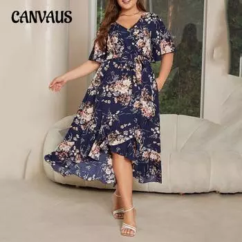 Летнее женское платье размера плюс с v-образным вырезом и короткими рукавами, свободные платья с высокой талией и нерегулярным подолом, рыбий хвост L бордовый