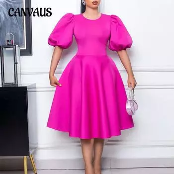 Летнее женское платье размера плюс с круглым вырезом, темпераментным, с объемными рукавами, с большой талией, свободное платье, платья трапециевидной формы S