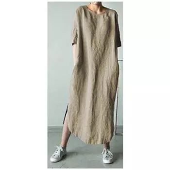 Летнее женское платье размера плюс с круглым вырезом и половиной рукава, сплошной цвет, платья до середины икры с разрезом по бокам 2XL чёрный