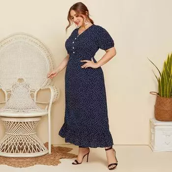 Летнее женское платье-рубашка, длинное вечернее женское винтажное макси-вечерние пляжное женское платье большого размера, повседневное элегантное платье для выпускного с принтом 4XL темно-синий