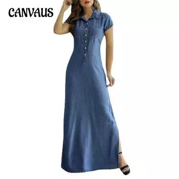Летнее женское платье-рубашка, юбка с открытым карманом и подолом, повседневное джинсовое платье большого размера S серый