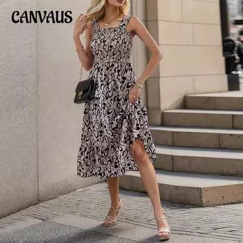 Летнее женское платье с бретелькой на шее, геометрический узор, темперамент, элегантные сексуальные платья с лямкой на шее S хаки