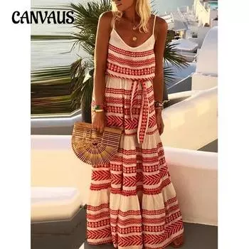 Летнее женское платье с бретелькой на шее, женское богемное платье с v-образным вырезом и принтом, пляжное платье с лямкой на шее