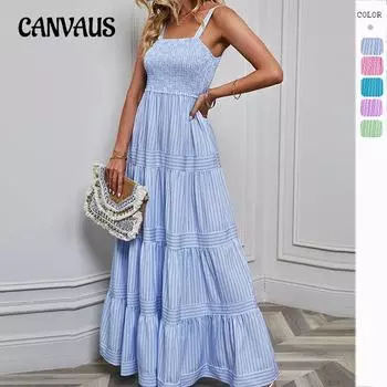 Летнее женское платье с бретелькой на талии, полосатые платья для отпуска, длинное платье S зелёный