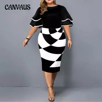 Летнее женское платье с цифровым принтом и бедрами большого размера XL