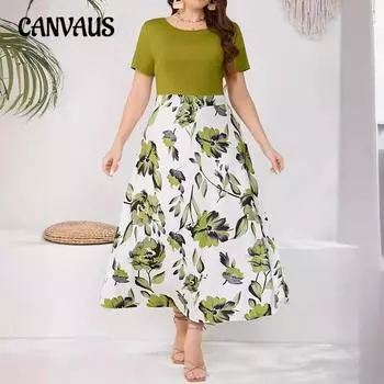 Летнее женское платье с цветными блоками и принтом с короткими рукавами, платья больших размеров 2XL