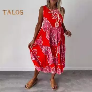 Летнее женское платье с цветочным принтом и круглым вырезом, рукавами трапеции, плиссированным лоскутным подолом, длиной до середины икры, пляжное платье миди для отдыха M белый