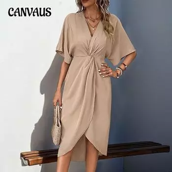 Летнее женское платье с глубокими рукавами, однотонные платья нестандартной формы S чёрный