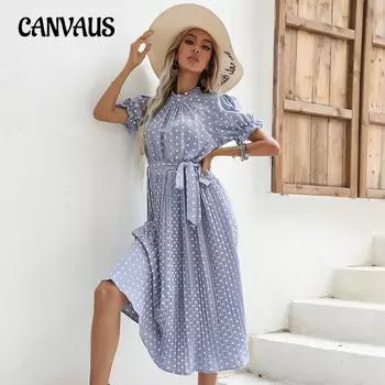 Летнее женское платье с коротким рукавом в горошек и круглым вырезом, плиссированные платья с завязками S бордовый