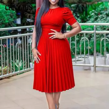 Летнее женское платье с коротким рукавом и плиссировкой, однотонные платья больших размеров S жёлтый