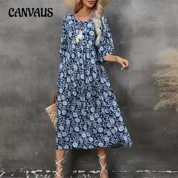 Летнее женское платье с короткими рукавами, пляжное богемное платье с v-образным вырезом S темно-синий