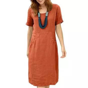 Летнее женское платье с круглым вырезом, однотонное, до колена, свободное, с короткими рукавами, с боковыми карманами, трапециевидное, мягкое, дышащее, повседневное, для поездок на работу, для свиданий, шоппинга, миди-платья XL