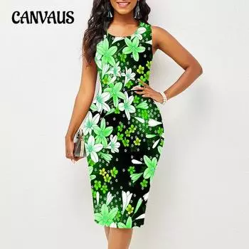 Летнее женское платье с круглым вырезом без рукавов, модное многоцветное платье с принтом S