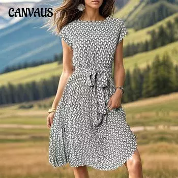 Летнее женское платье с круглым вырезом, элегантные модные плиссированные платья с принтом S хаки