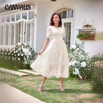 Летнее женское платье с круглым вырезом, плиссированные многослойные платья с цветочным принтом и рукавами-пузырьками S белый