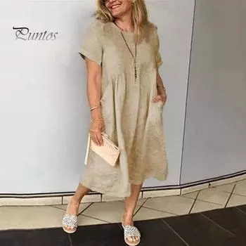 Летнее женское платье с круглым вырезом и короткими рукавами длиной до колена, однотонное, тонкое, свободное, больших размеров, повседневное трапециевидное повседневное школьное платье миди 3XL трава зеленый