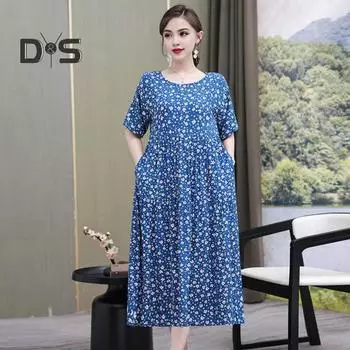 Летнее женское платье с круглым вырезом А-силуэта, сплошной цвет, большие размеры, плиссированное лоскутное платье со свободным подолом, короткими рукавами, длиной до середины икры, повседневное повседневное платье миди L оранжевый