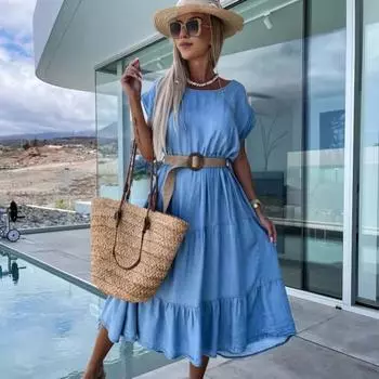 Летнее женское платье с круглым вырезом и короткими рукавами А-силуэта, плиссированное, со свободным подолом, в стиле пэчворк, сплошной цвет, длиной до середины икры, повседневное пляжное платье миди для свиданий 3XL белый