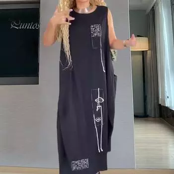 Летнее женское платье с круглым вырезом и боковым карманом, свободный жилет трапециевидной формы, большие размеры, пуловер длиной до щиколотки с кисточками, платье макси 3XL красный