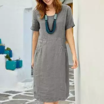 Летнее женское платье с круглым вырезом, однотонное, до колена, свободное, с короткими рукавами, с боковыми карманами, трапециевидное, мягкое, дышащее, повседневное, для поездок на работу, для свиданий, шоппинга, миди-платья XL зелёный