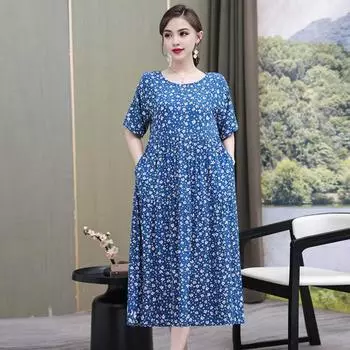 Летнее женское платье с круглым вырезом А-силуэта, сплошной цвет, большие размеры, плиссированное лоскутное платье со свободным подолом, короткими рукавами, длиной до середины икры, повседневное повседневное платье миди L оранжевый