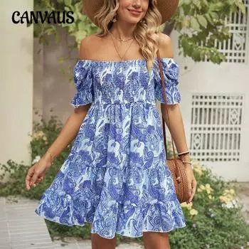 Летнее женское платье с квадратным вырезом и принтом, с короткими рукавами, свободные платья S светло-зеленый