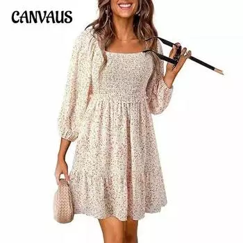 Летнее женское платье с квадратным вырезом и шнуровкой, платья трапециевидной формы с принтом S абрикосовый