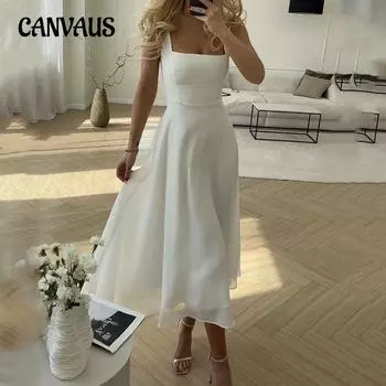 Летнее женское платье с квадратным вырезом и бретельками, темпераментные элегантные платья с талией S чёрный