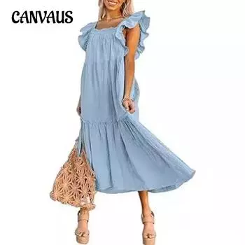 Летнее женское платье с квадратным вырезом и короткими рукавами без бретелек, плиссированные платья с подолом S абрикосовый