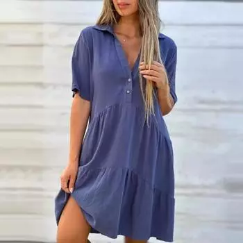 Летнее женское платье с лацканами, плиссированные лоскутные, свободные, трапециевидной формы, подол, однотонное, с v-образным вырезом, большие короткие шорты XL чёрный