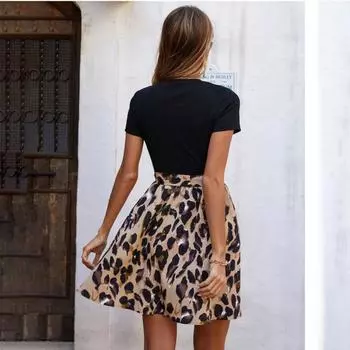 Летнее женское платье с леопардовым принтом в стиле пэчворк и бретельками S леопардовый