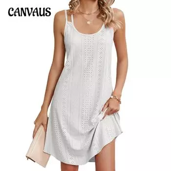 Летнее женское платье с лямкой на шее, однотонное свободное платье без рукавов с круглым вырезом на шее S белый