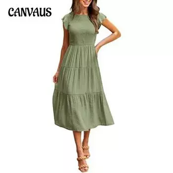 Летнее женское платье с многослойными платьями с короткими рукавами и завязками