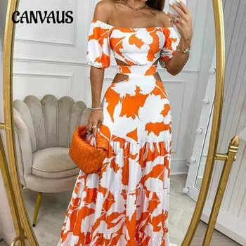 Летнее женское платье с модным принтом, темпераментное платье на одно плечо с высокой талией и рюшами S зелёный