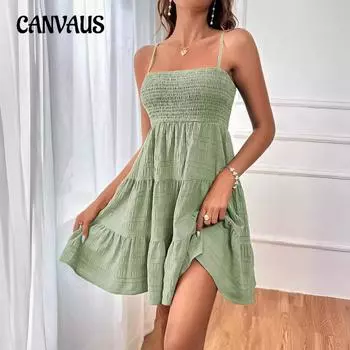 Летнее женское платье с одним вырезом, спагетти, платье с лямкой на бретельках, однотонные текстурированные платья с баской S синий