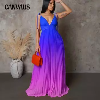 Летнее женское платье размера плюс с открытой спиной, сексуальные длинные платья с градиентом цвета на бретельках S синий
