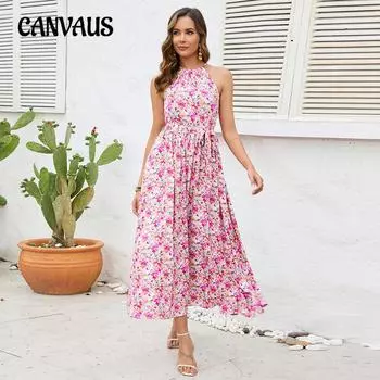 Летнее женское платье с подвеской на бретельках и платьем с большим подолом S розы красного