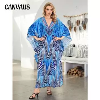 Летнее женское платье с принтом, пляжная накидка ручной работы, свободные праздничные накидки на бикини больших размеров One Size