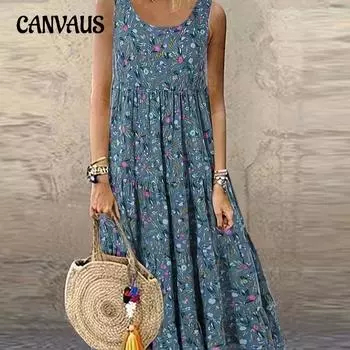 Летнее женское платье с принтом, повседневные платья без рукавов с полукруглым вырезом и рукавами S жёлтый