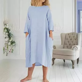 Летнее женское платье с рукавом три четверти, круглым вырезом, карманом, длинной юбкой, короткими рукавами S жёлтый