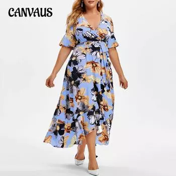 Летнее женское платье с v-образным вырезом и коротким рукавом, повседневное платье большого размера с богемным принтом, нерегулярное платье, юбка-рыбий хвост L чёрный