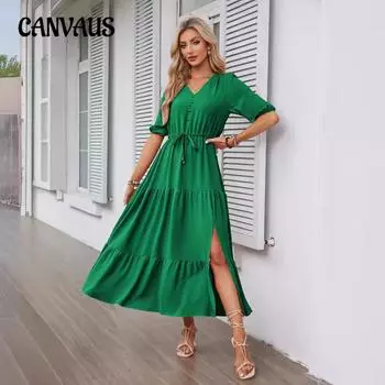 Летнее женское платье с v-образным вырезом и пуговицами, с завязками и разрезом, платья с короткими рукавами S белый