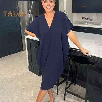 Летнее женское платье с V-образным вырезом, мешковатое однотонное свободное платье с короткими рукавами, быстросохнущее трапециевидное платье длиной до середины икры, повседневная повседневная одежда, платье миди 2XL оранжевый