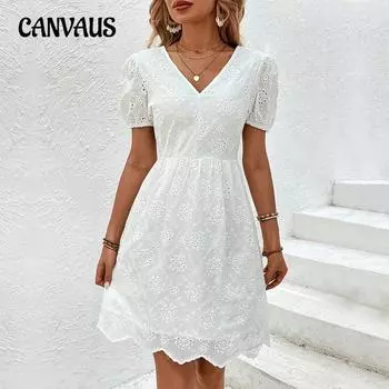 Летнее женское платье с v-образным вырезом и пышными рукавами, темпераментные элегантные белые платья S белый
