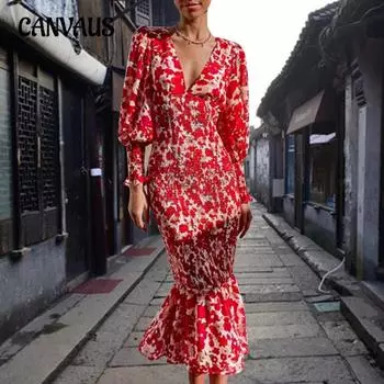 Летнее женское платье с v-образным вырезом, модные сексуальные тонкие платья темперамента S красный