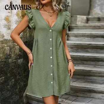 Летнее женское платье с v-образным вырезом, модные однотонные платья без рукавов S зелёный