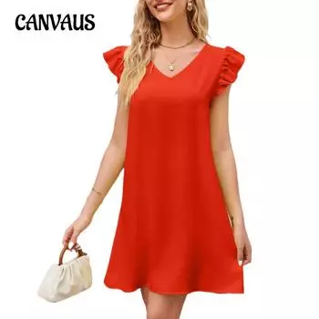 Летнее женское платье с V-образным вырезом и рукавами-фонариками, свободное, удобное, модное платье S жёлтый