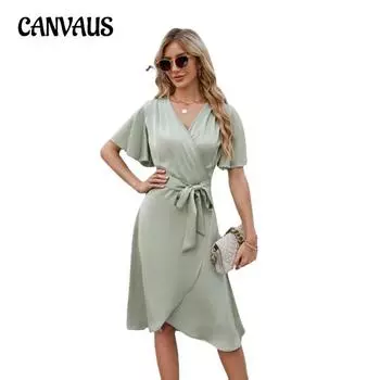 Летнее женское платье с v-образным вырезом и расклешенными рукавами на талии, удобные сексуальные платья S розовый